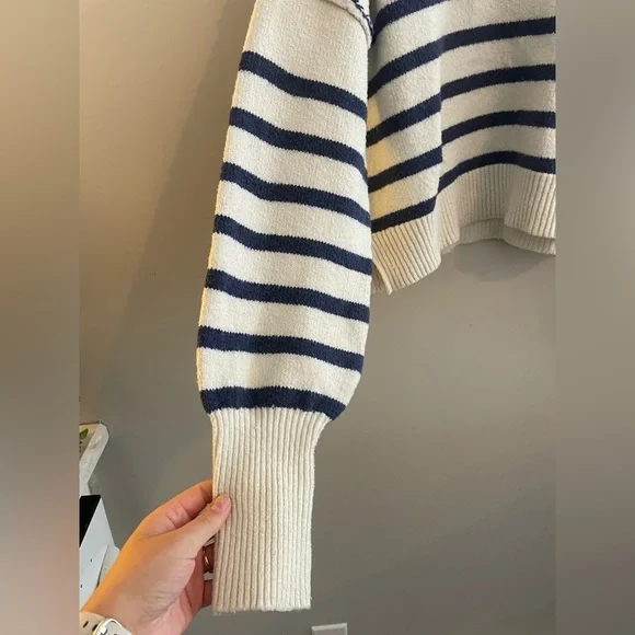 By Together from Anthropology Cream with Navy Blue Stripes Sweater - Picture 2 of 5